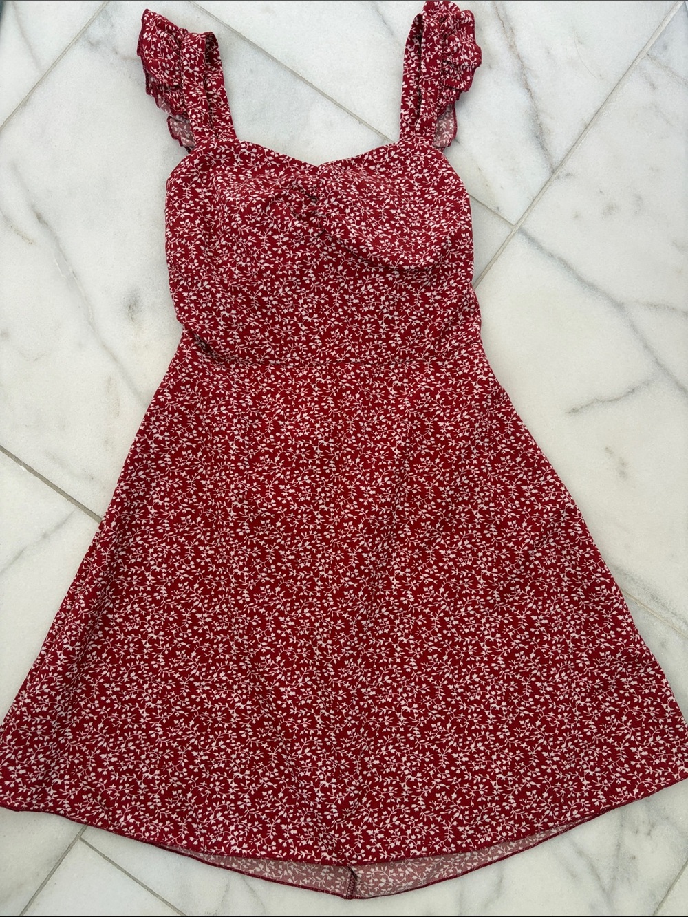 SHEIN Red Floral Ruffle Strap Casual Dress for Girls